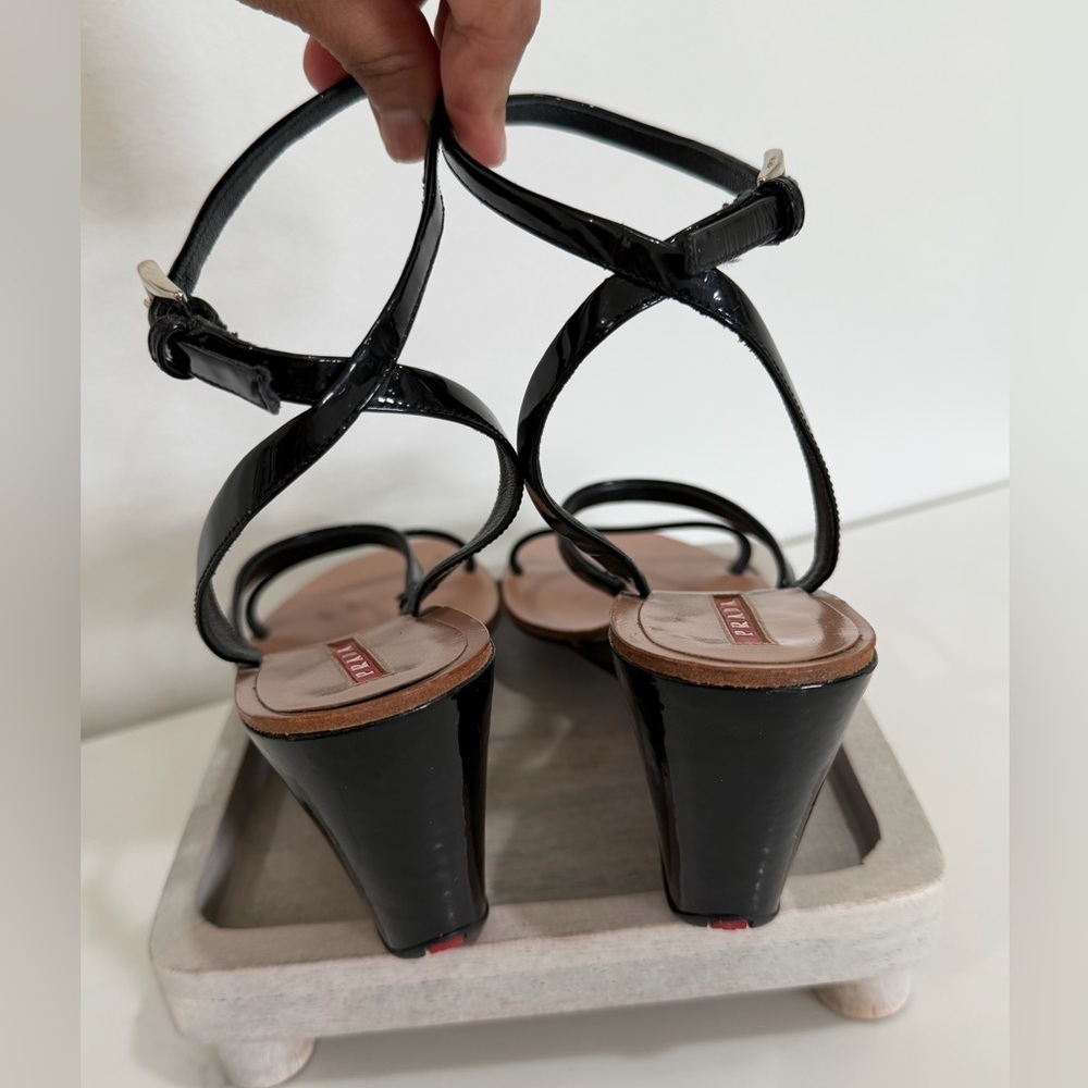 Prada Sport Women’s Vintage Black Strappy Wedge Sandals Black Size 36.5 - Picture 9 of 15